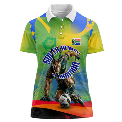 Personalized South Africa Football Women Polo Shirt Springbok Champion Soccer Mascot Protea