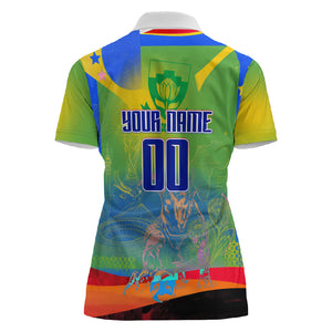 Personalized South Africa Football Women Polo Shirt Springbok Champion Soccer Mascot Protea