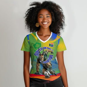 Personalized South Africa Football Women V-Neck T-Shirt Springbok Champion Soccer Mascot Protea