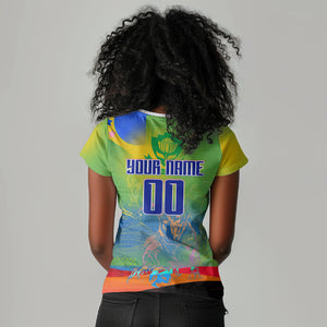 Personalized South Africa Football Women V-Neck T-Shirt Springbok Champion Soccer Mascot Protea