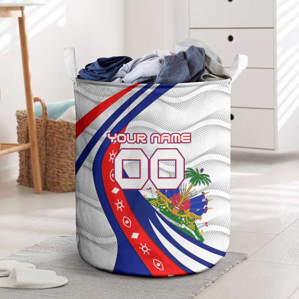 Personalized Haiti Football Trogon Bird Laundry Basket Les Grenadiers National Flag Art Caribbean