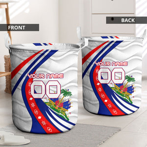 Personalized Haiti Football Trogon Bird Laundry Basket Les Grenadiers National Flag Art Caribbean
