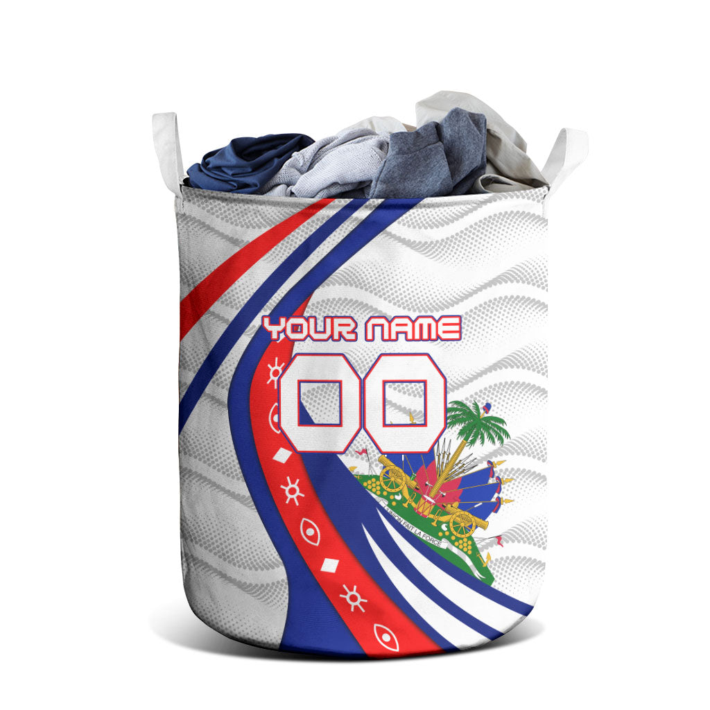 Personalized Haiti Football Trogon Bird Laundry Basket Les Grenadiers National Flag Art Caribbean