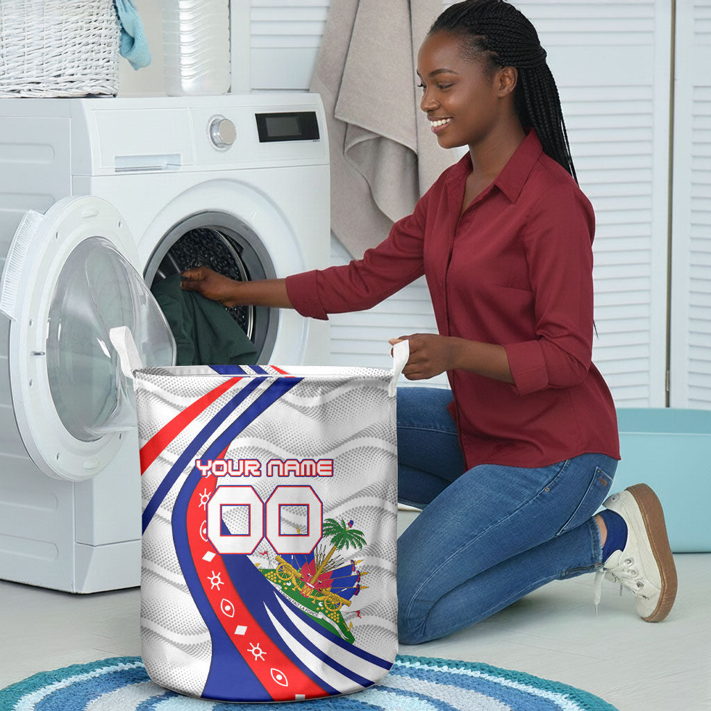 Personalized Haiti Football Trogon Bird Laundry Basket Les Grenadiers National Flag Art Caribbean