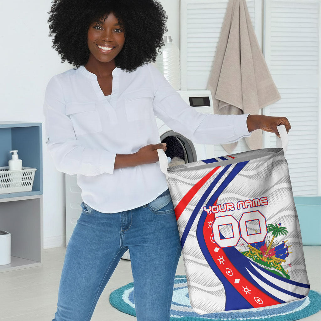 Personalized Haiti Football Trogon Bird Laundry Basket Les Grenadiers National Flag Art Caribbean