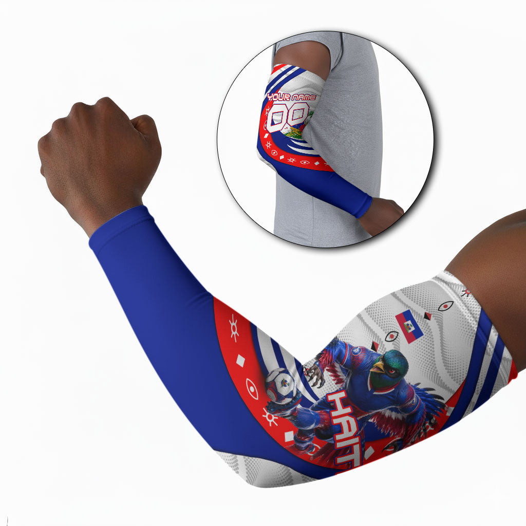 Personalized Haiti Football Trogon Bird Arm Sleeves Les Grenadiers National Flag Art Caribbean