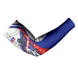 Personalized Haiti Football Trogon Bird Arm Sleeves Les Grenadiers National Flag Art Caribbean