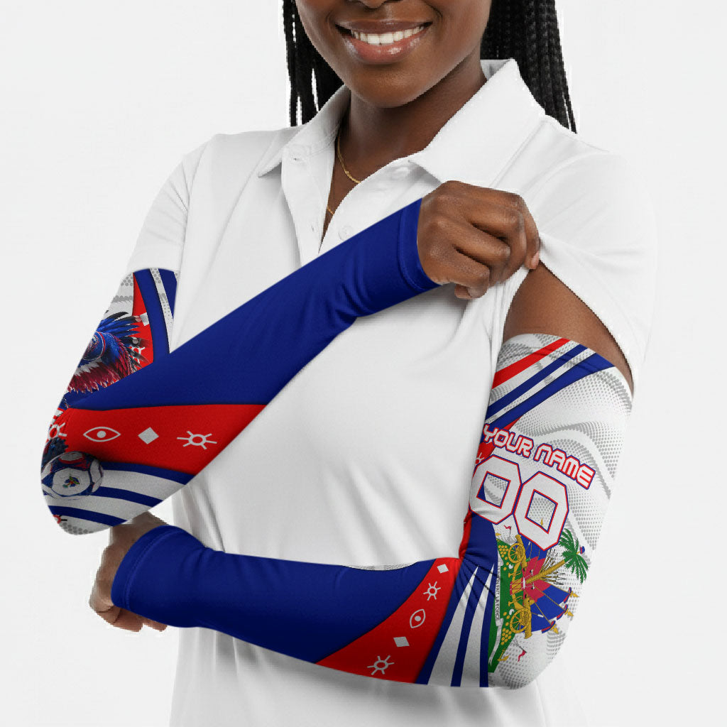 Personalized Haiti Football Trogon Bird Arm Sleeves Les Grenadiers National Flag Art Caribbean