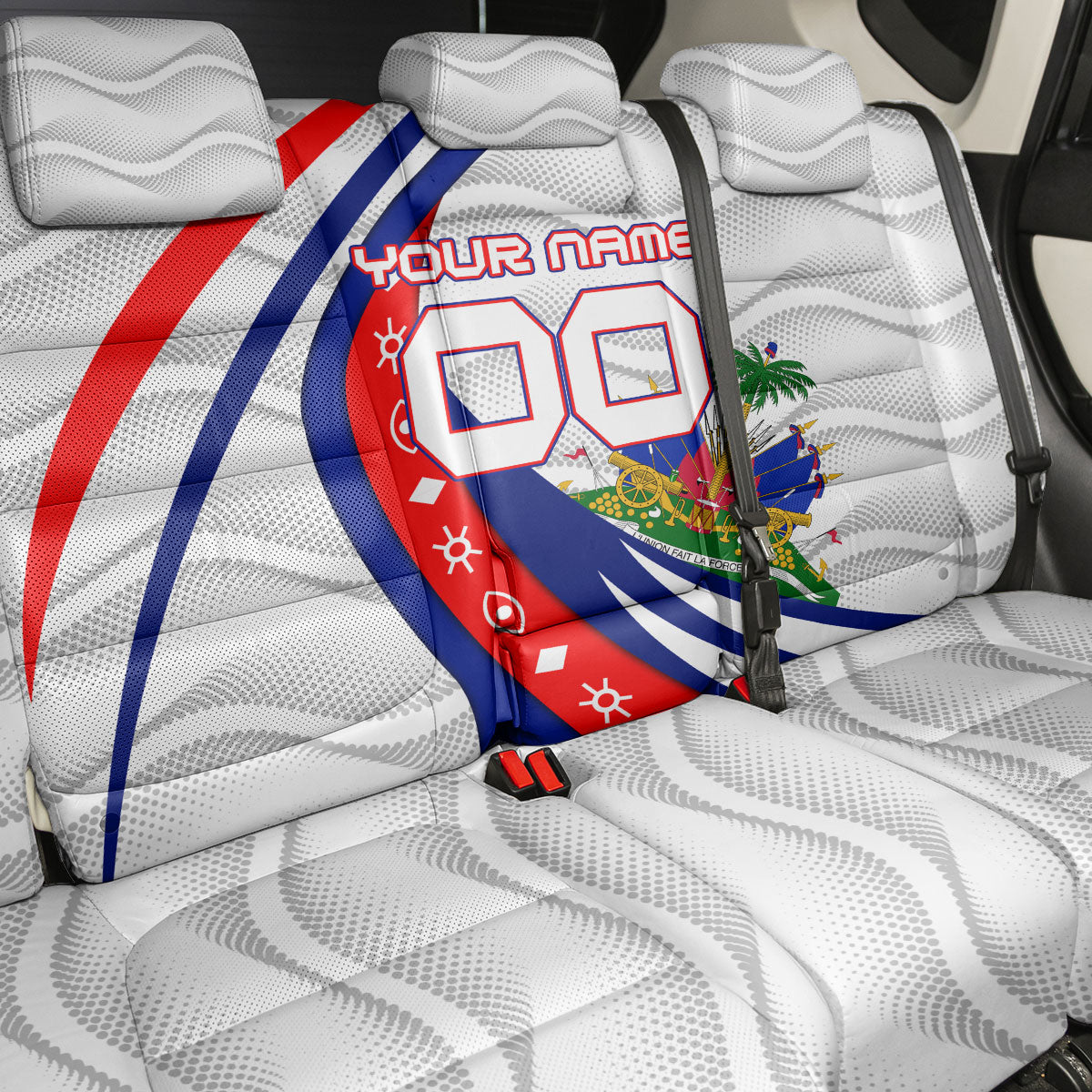 Personalized Haiti Football Trogon Bird Back Car Seat Cover Les Grenadiers National Flag Art Caribbean