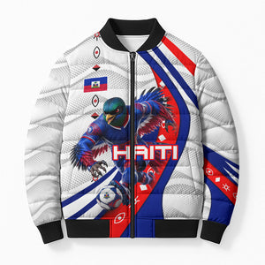 Personalized Haiti Football Trogon Bird Bomber Puffer Jacket Les Grenadiers National Flag Art Caribbean