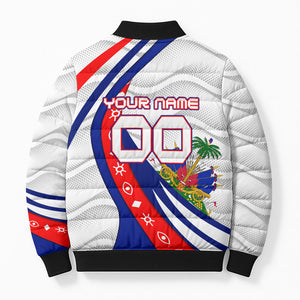 Personalized Haiti Football Trogon Bird Bomber Puffer Jacket Les Grenadiers National Flag Art Caribbean