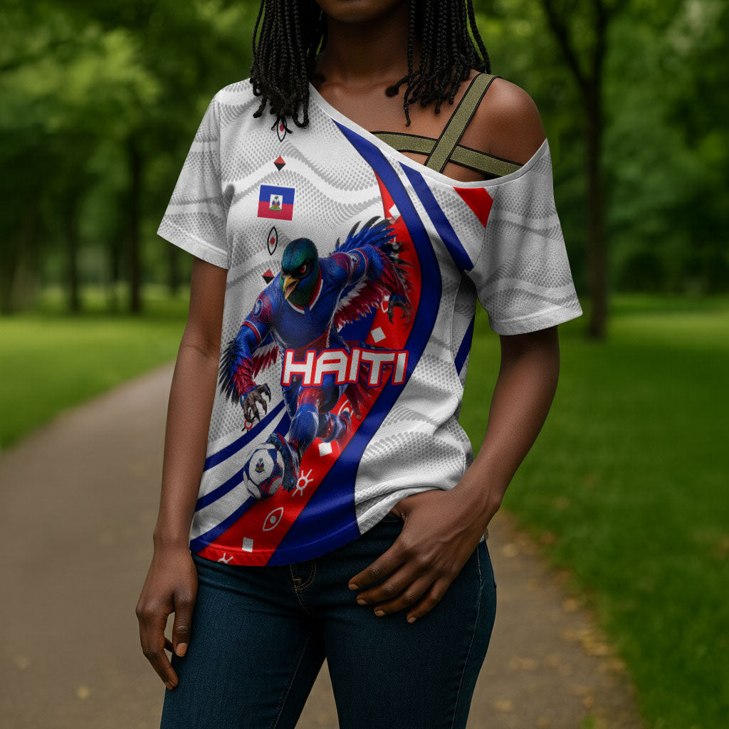 Personalized Haiti Football Trogon Bird Cross Shoulder Shirt Les Grenadiers National Flag Art Caribbean