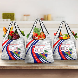 Personalized Haiti Football Trogon Bird Grocery Bag Les Grenadiers National Flag Art Caribbean