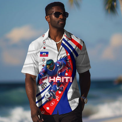 Personalized Haiti Football Trogon Bird Hawaiian Shirt Les Grenadiers National Flag Art Caribbean