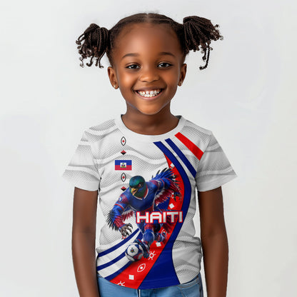 Personalized Haiti Football Trogon Bird Kid T shirt Les Grenadiers National Flag Art Caribbean
