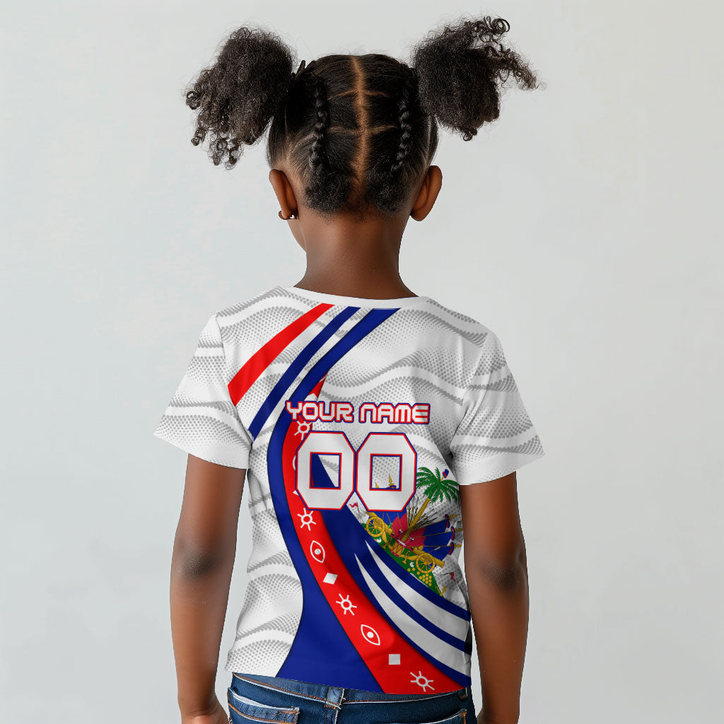 Personalized Haiti Football Trogon Bird Kid T shirt Les Grenadiers National Flag Art Caribbean