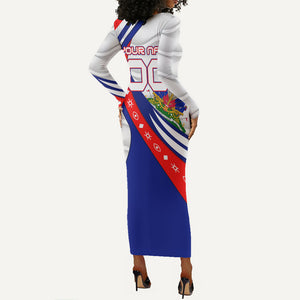Personalized Haiti Football Trogon Bird Long Sleeve Bodycon Dress Les Grenadiers National Flag Art Caribbean
