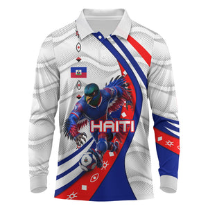 Personalized Haiti Football Trogon Bird Long Sleeve Polo Shirt Les Grenadiers National Flag Art Caribbean