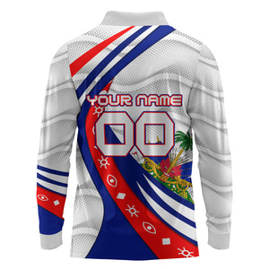 Personalized Haiti Football Trogon Bird Long Sleeve Polo Shirt Les Grenadiers National Flag Art Caribbean