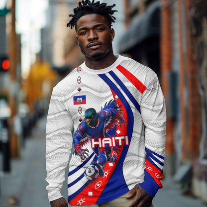 Personalized Haiti Football Trogon Bird Long Sleeve Shirt Les Grenadiers National Flag Art Caribbean