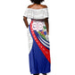 Personalized Haiti Football Trogon Bird Off Shoulder Maxi Dress Les Grenadiers National Flag Art Caribbean