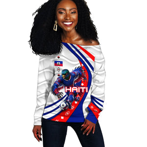 Personalized Haiti Football Trogon Bird Off Shoulder Sweater Les Grenadiers National Flag Art Caribbean