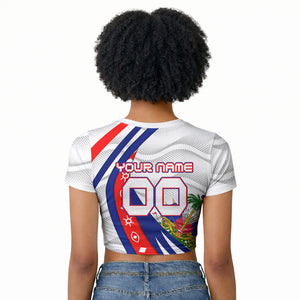 Personalized Haiti Football Trogon Bird Raglan Cropped T shirt Les Grenadiers National Flag Art Caribbean