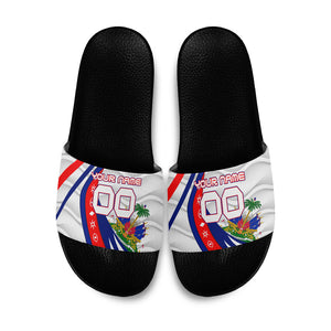 Personalized Haiti Football Trogon Bird Slide Sandals Les Grenadiers National Flag Art Caribbean