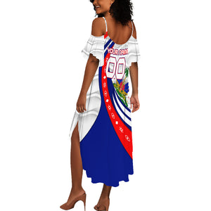 Personalized Haiti Football Trogon Bird Summer Maxi Dress Les Grenadiers National Flag Art Caribbean