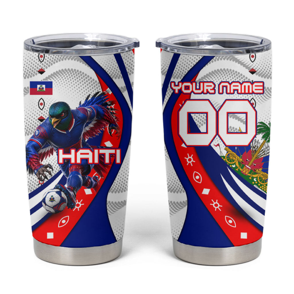 Personalized Haiti Football Trogon Bird Tumbler Cup Les Grenadiers National Flag Art Caribbean