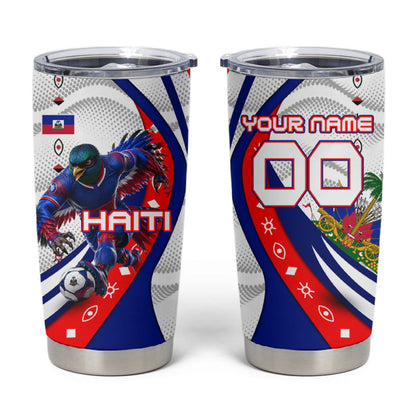 Personalized Haiti Football Trogon Bird Tumbler Cup Les Grenadiers National Flag Art Caribbean