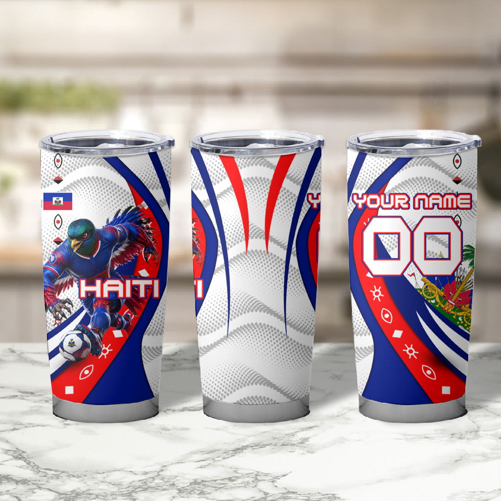 Personalized Haiti Football Trogon Bird Tumbler Cup Les Grenadiers National Flag Art Caribbean