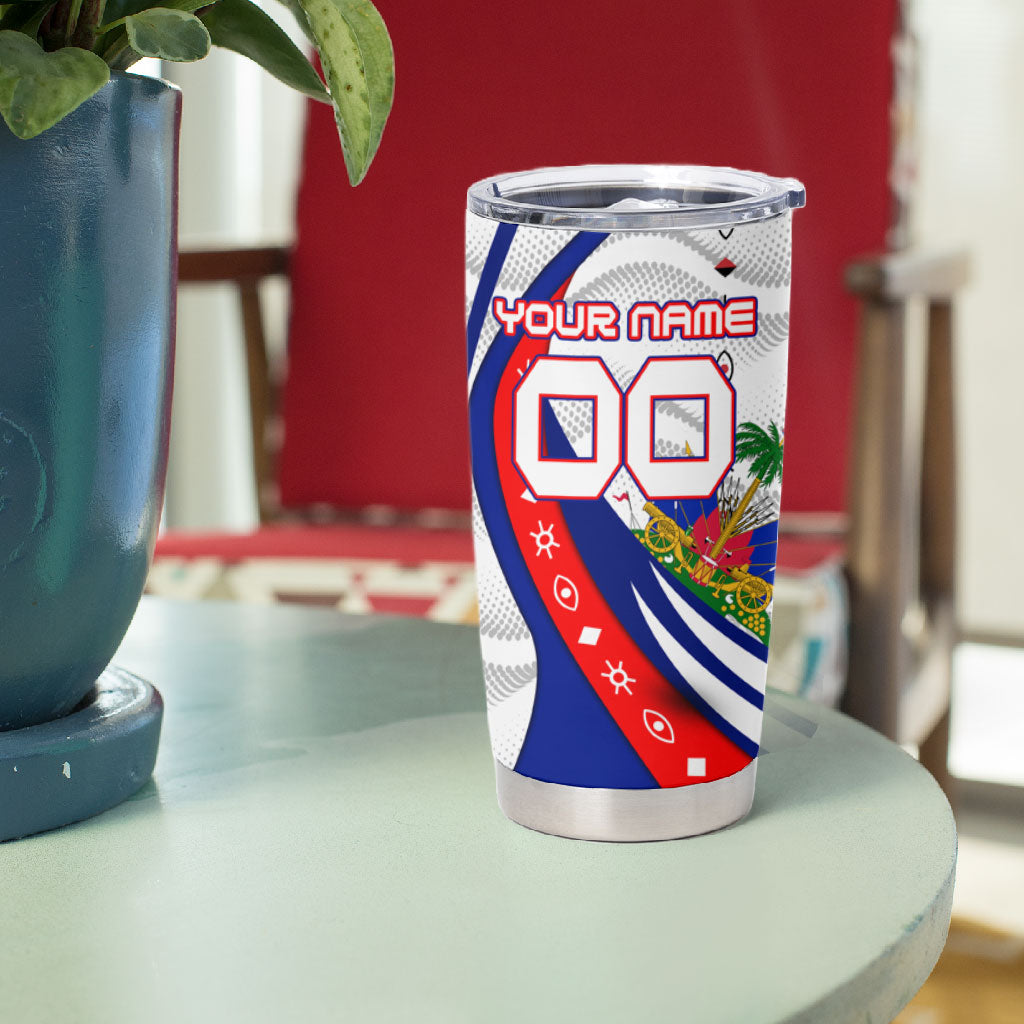 Personalized Haiti Football Trogon Bird Tumbler Cup Les Grenadiers National Flag Art Caribbean