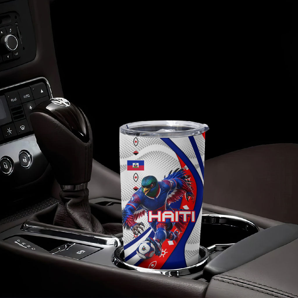 Personalized Haiti Football Trogon Bird Tumbler Cup Les Grenadiers National Flag Art Caribbean