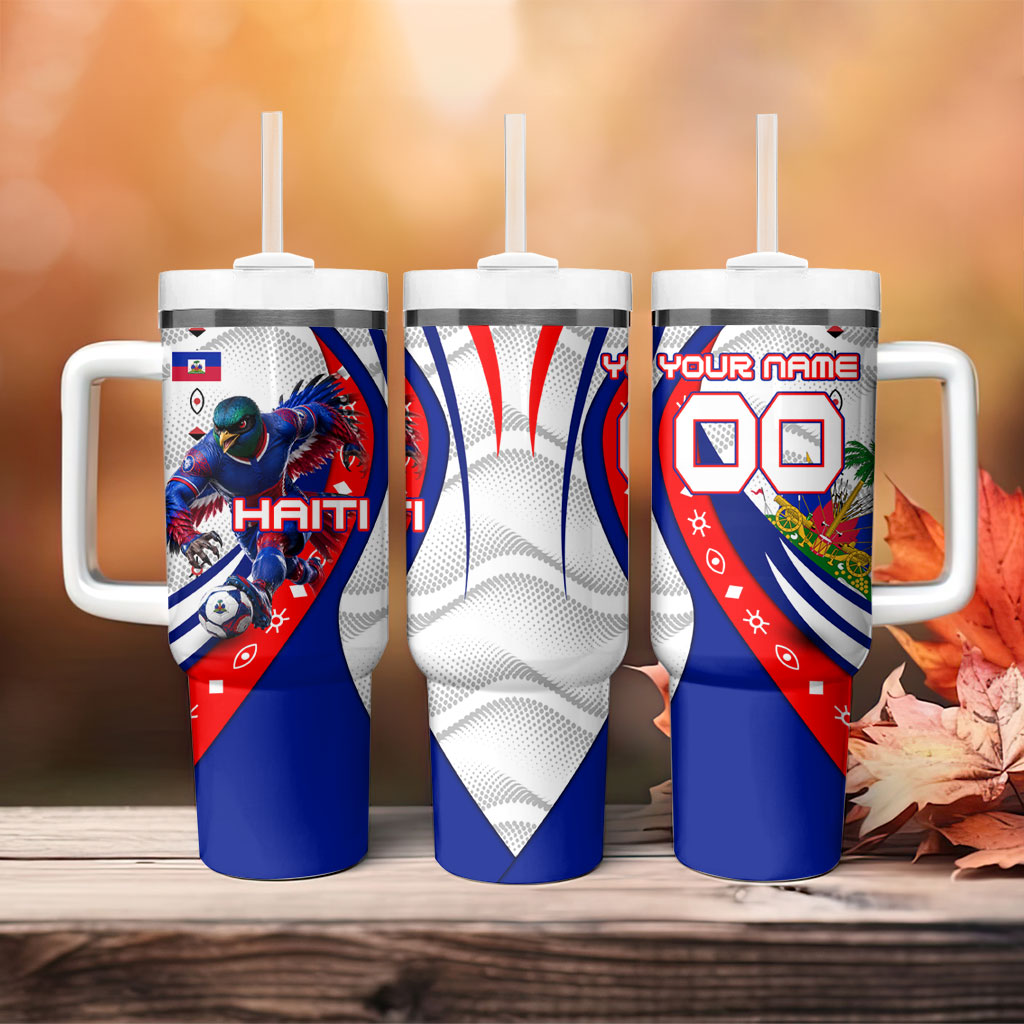 Personalized Haiti Football Trogon Bird Tumbler With Handle Les Grenadiers National Flag Art Caribbean