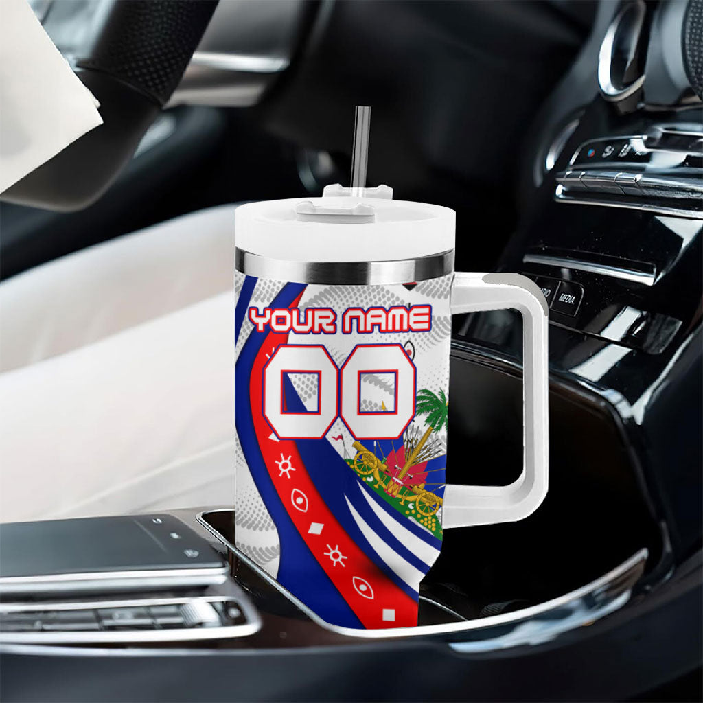 Personalized Haiti Football Trogon Bird Tumbler With Handle Les Grenadiers National Flag Art Caribbean