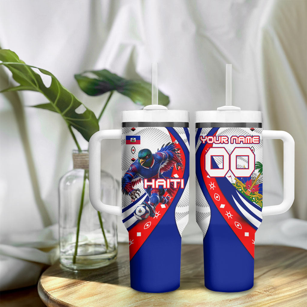 Personalized Haiti Football Trogon Bird Tumbler With Handle Les Grenadiers National Flag Art Caribbean