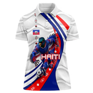 Personalized Haiti Football Trogon Bird Women Polo Shirt Les Grenadiers National Flag Art Caribbean