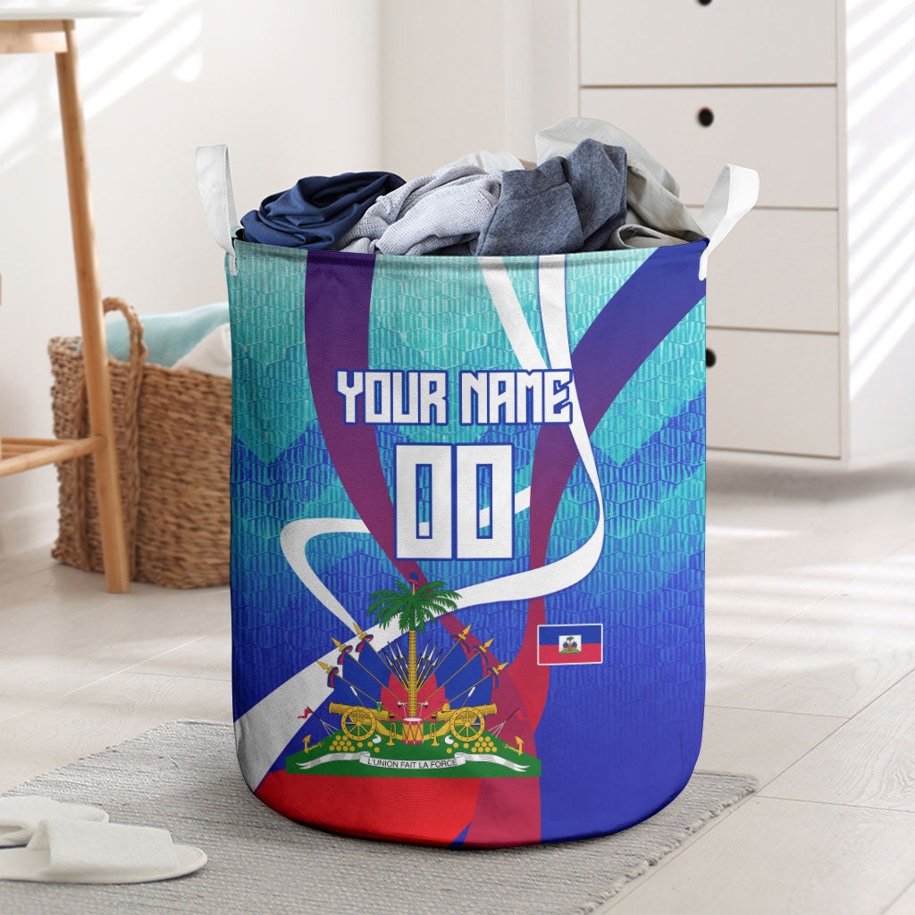Personalized Haiti Football Laundry Basket Haitian Flag Trogon Bird Mascot