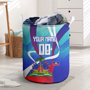 Personalized Haiti Football Laundry Basket Haitian Flag Trogon Bird Mascot
