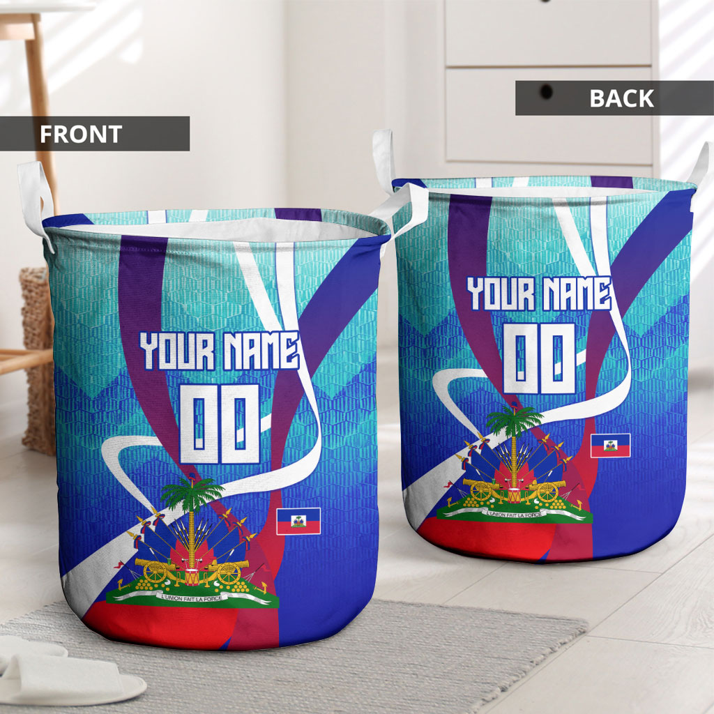 Personalized Haiti Football Laundry Basket Haitian Flag Trogon Bird Mascot