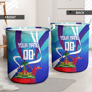 Personalized Haiti Football Laundry Basket Haitian Flag Trogon Bird Mascot