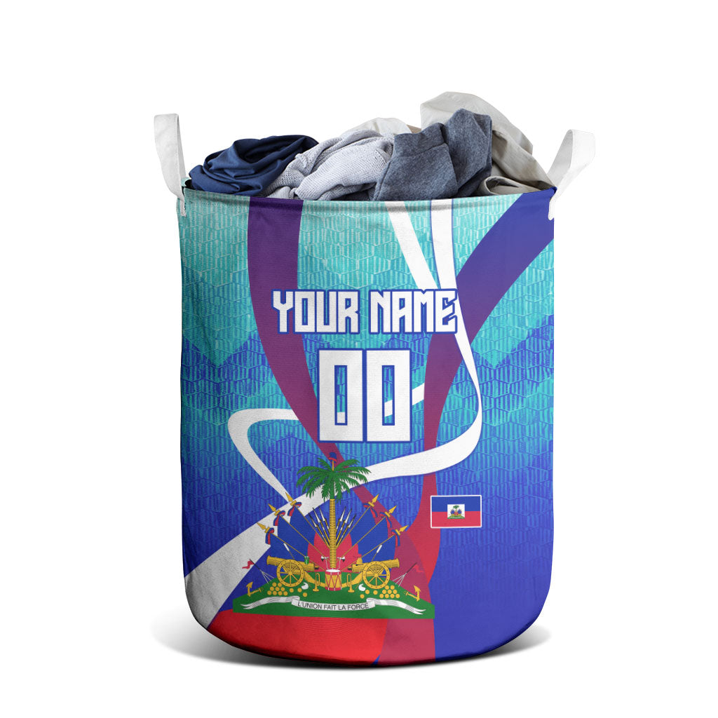 Personalized Haiti Football Laundry Basket Haitian Flag Trogon Bird Mascot