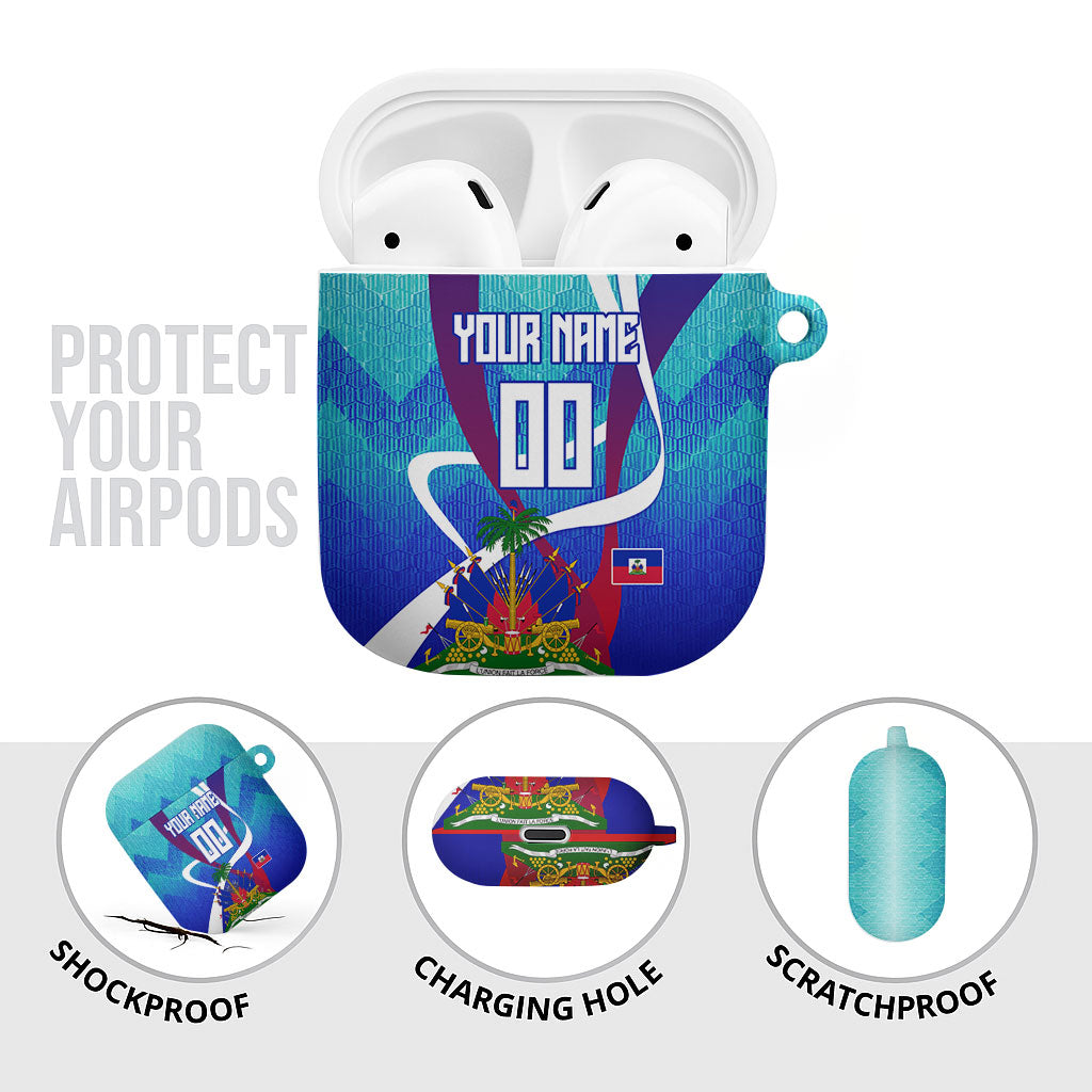 Personalized Haiti Football AirPods Case Haitian Flag Trogon Bird Mascot