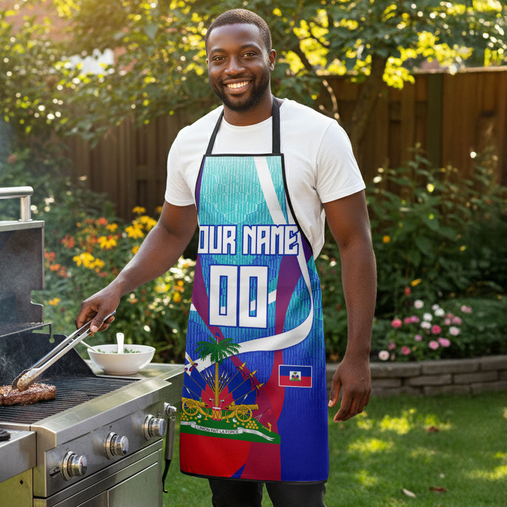 Personalized Haiti Football Apron Haitian Flag Trogon Bird Mascot