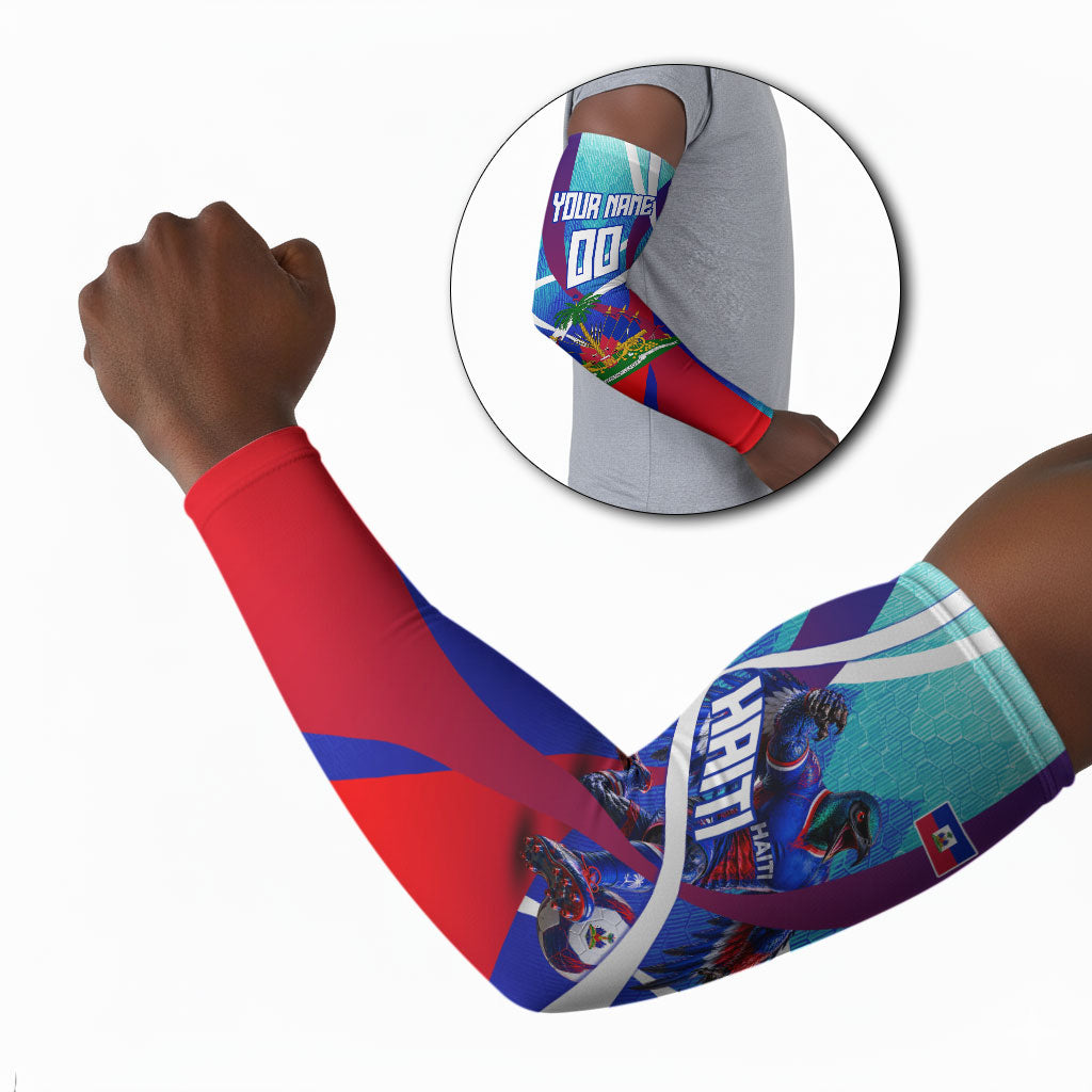 Personalized Haiti Football Arm Sleeves Haitian Flag Trogon Bird Mascot