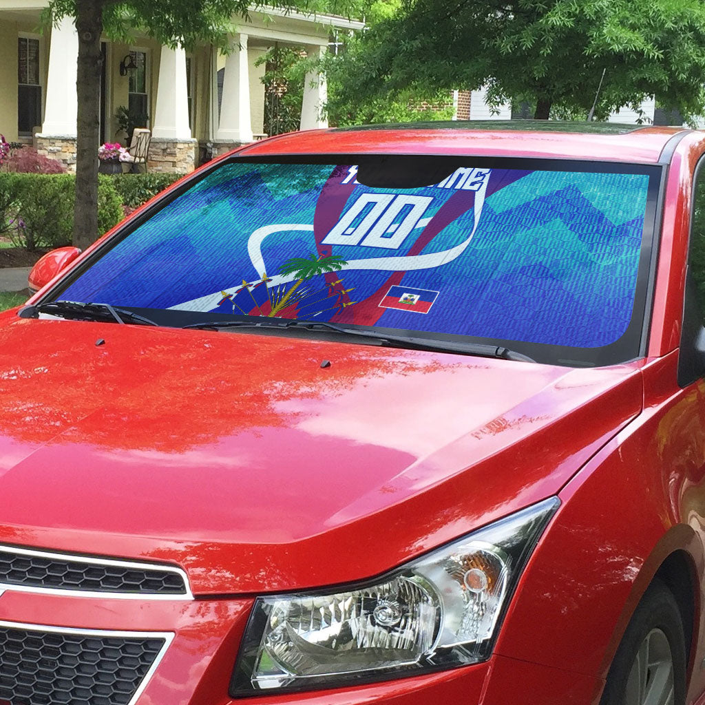 Personalized Haiti Football Auto Sun Shade Haitian Flag Trogon Bird Mascot