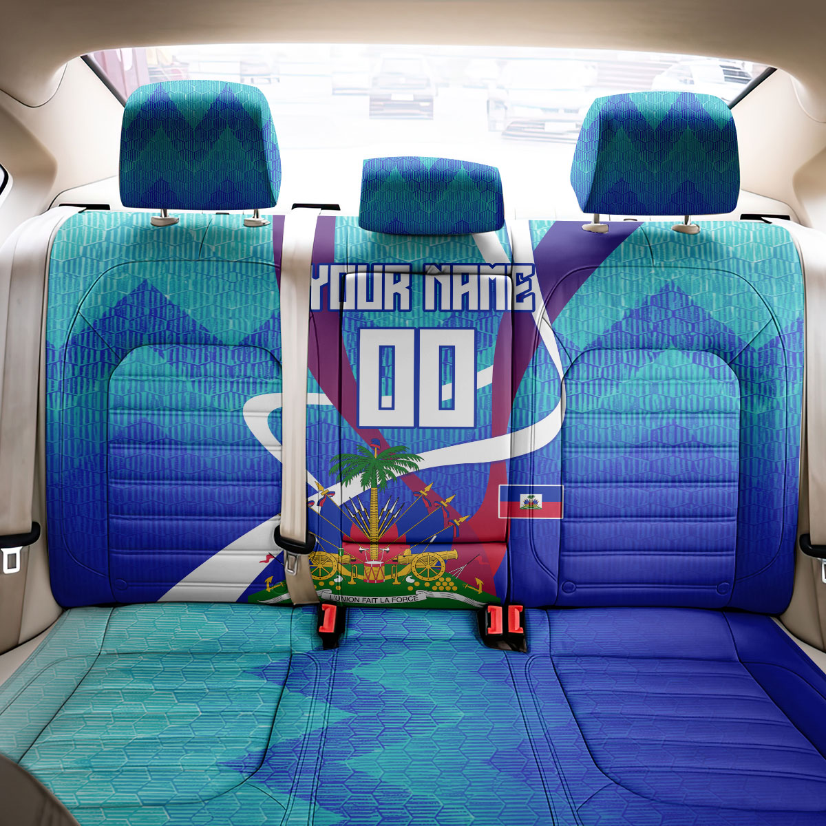 Personalized Haiti Football Back Car Seat Cover Haitian Flag Trogon Bird Mascot