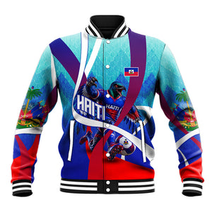 Personalized Haiti Football Baseball Jacket Haitian Flag Trogon Bird Mascot