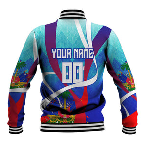 Personalized Haiti Football Baseball Jacket Haitian Flag Trogon Bird Mascot